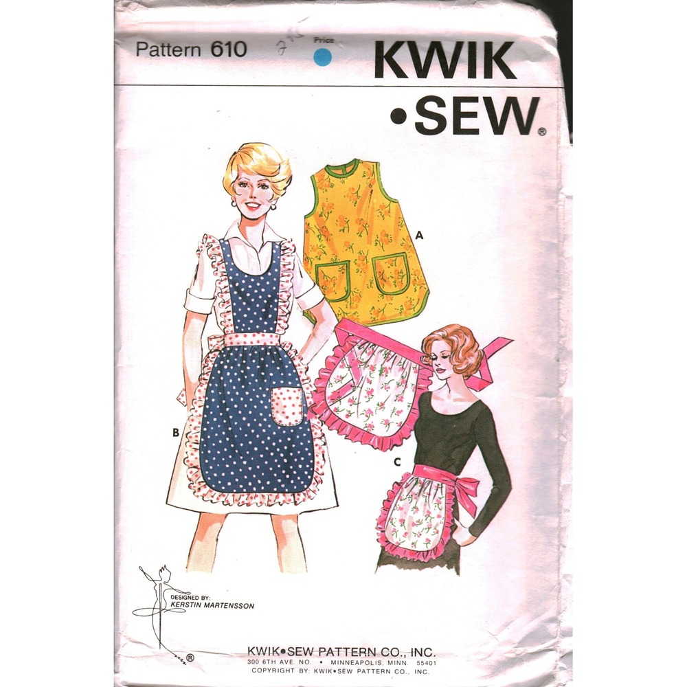 Vintage Kwik Sew 610 Apron Sewing Pattern Kerstin Martensson Bib Tabard Ruffles